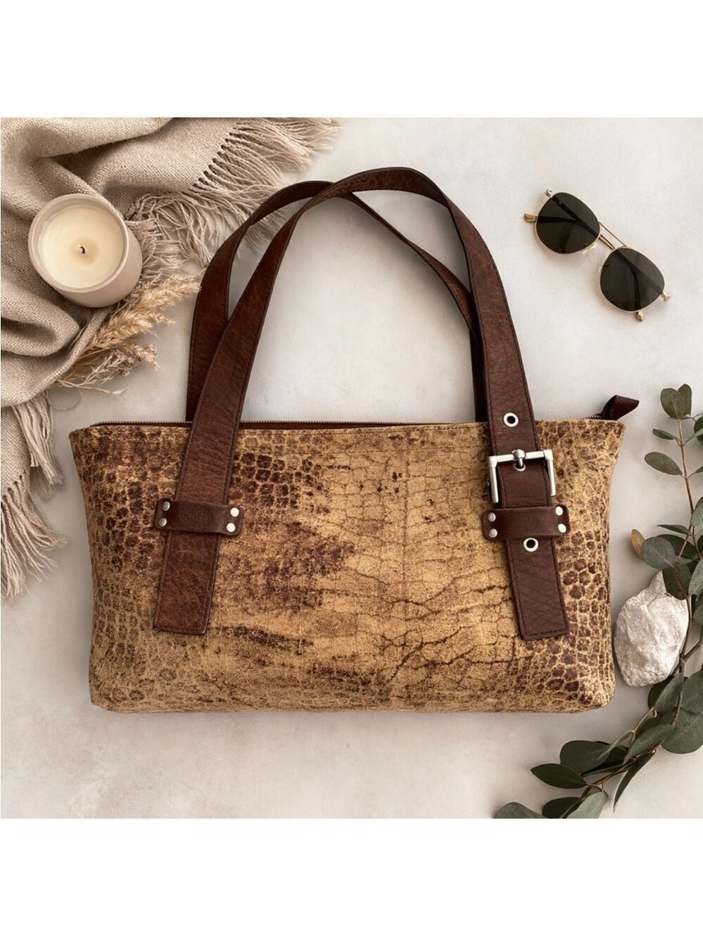 Vintage Y2K The Trend Italian Leather Tote Reptile Embossed Suede Shoulder Bag